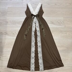VTG Goddard Artemis Long Brown Satin Lace Nightgown Lingerie Sleepwear Sz SM USA